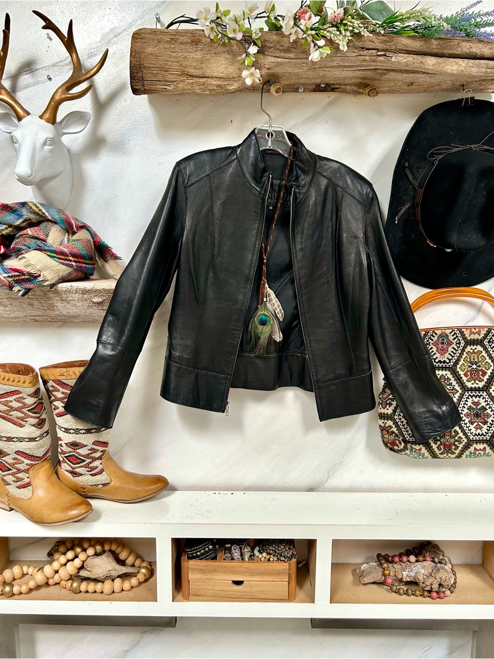 Lamb skin Black Leather Zip-Front Jacket